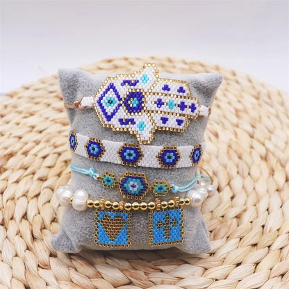 Ig Style Hip-hop Simple Style Geometric Palm Heart Shape Glass Rope Beaded Handmade Women's Bracelets