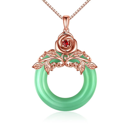 Romantic Rose Copper Plating Inlay Jade Rose Gold Plated White Gold Plated Pendant Necklace