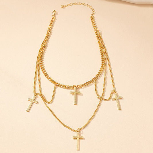 Nordic Style Original Design Punk Cross Alloy Plating Women's Layered Necklaces