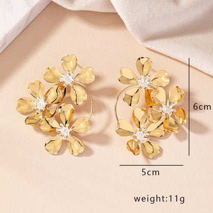 1 Pair Ins Style Nordic Style Flower Plating Alloy Ear Studs