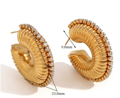 1 Pair Simple Style Classic Style C Shape Solid Color Plating Inlay Titanium Steel Zircon 18k Gold Plated Ear Studs