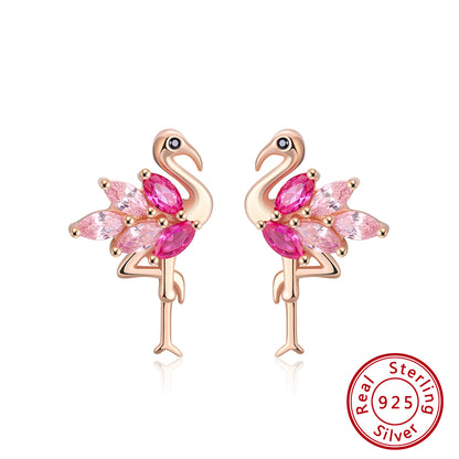 1 Pair Glam Simple Style Animal Bird Polishing Plating Inlay Sterling Silver Zircon Rose Gold Plated Ear Studs