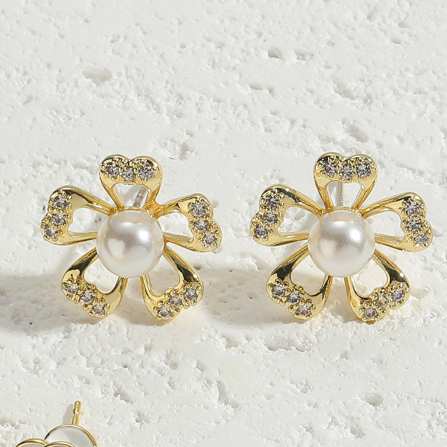 1 Pair Sweet Commute Star Flower Enamel Plating Inlay Copper Pearl Zircon 14k Gold Plated Drop Earrings Ear Studs