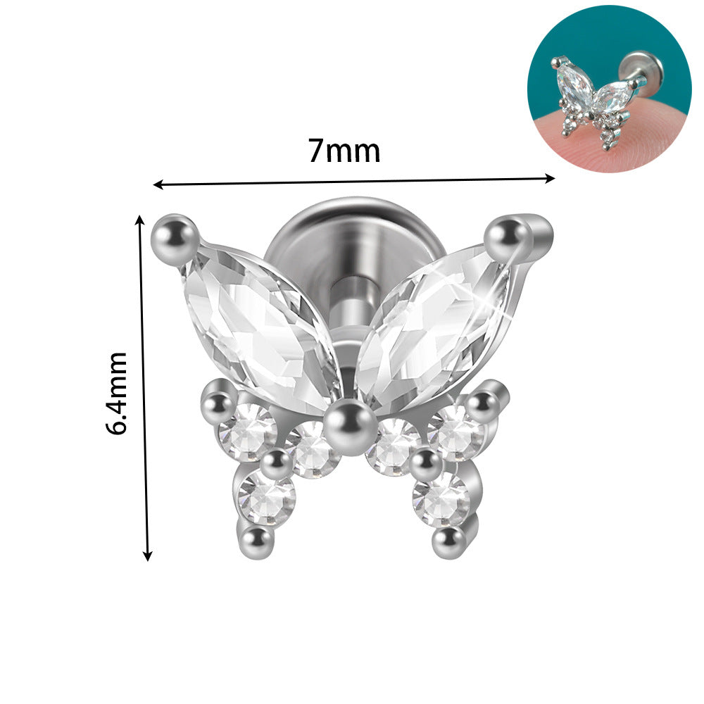 Glam Lady Shiny Heart Shape Stainless Steel Zircon Lip Stud Ear Studs In Bulk