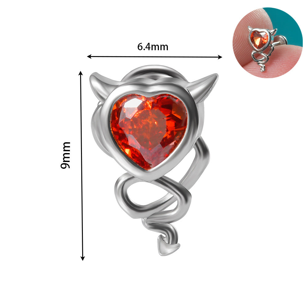 Glam Lady Shiny Heart Shape Stainless Steel Zircon Lip Stud Ear Studs In Bulk