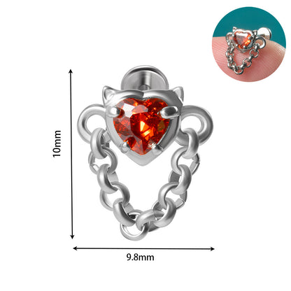 Glam Lady Shiny Heart Shape Stainless Steel Zircon Lip Stud Ear Studs In Bulk