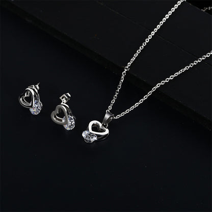 Wholesale Simple Style Heart Shape Titanium Steel Inlay Artificial Gemstones Jewelry Set