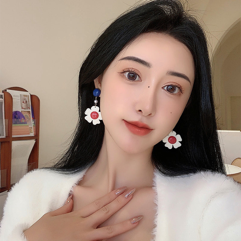 1 Pair Retro Flower Resin Drop Earrings