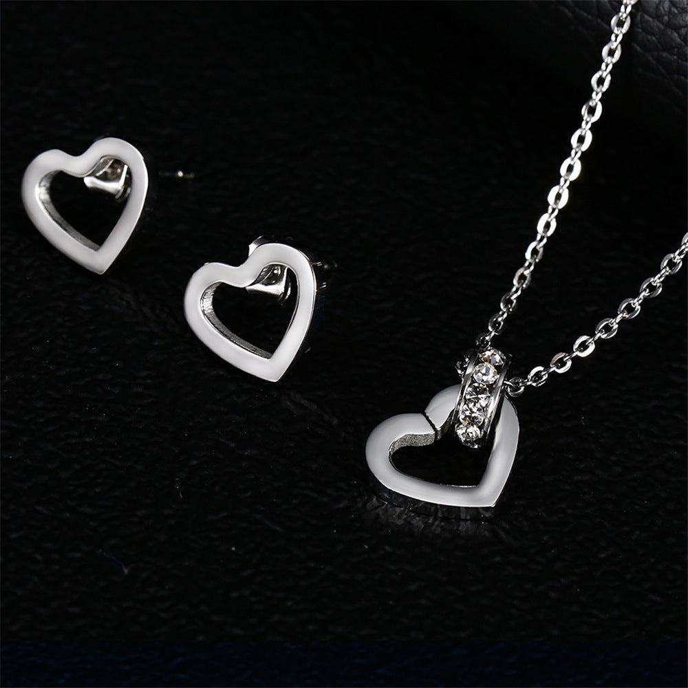 Wholesale Simple Style Heart Shape Stainless Steel Titanium Steel Plating Inlay Zircon Jewelry Set