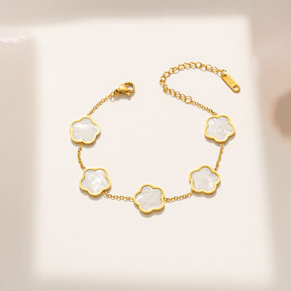 Casual Simple Style Flower Stainless Steel Plating Inlay Shell Gold Plated Bracelets Necklace