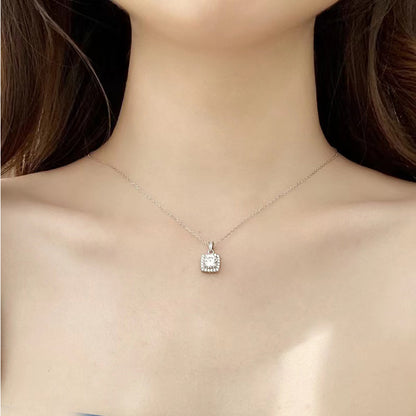 Elegant Princess Glam Square Sterling Silver Plating Inlay Zircon White Gold Plated Pendant Necklace