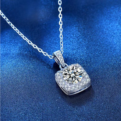 Elegant Princess Glam Square Sterling Silver Plating Inlay Zircon White Gold Plated Pendant Necklace