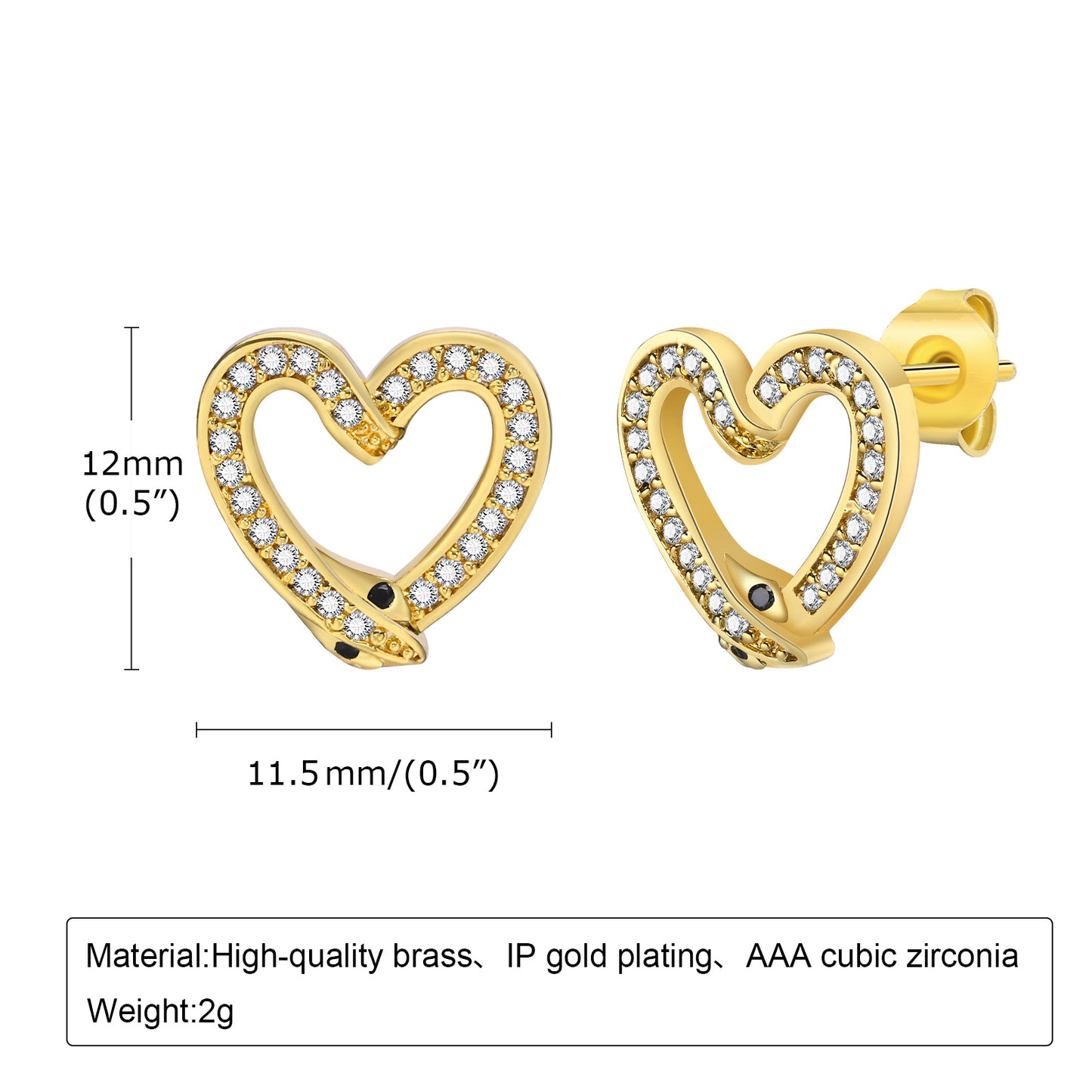 1 Pair Simple Style Animal Star Heart Shape Plating Inlay Stainless Steel Diamond Gold Plated Ear Studs