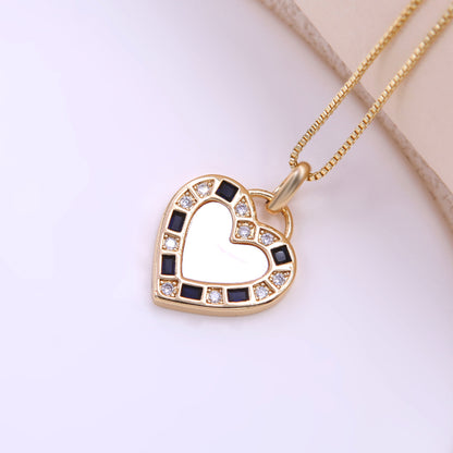 Romantic Heart Shape Copper Plating Inlay Shell Zircon 18k Gold Plated Pendant Necklace