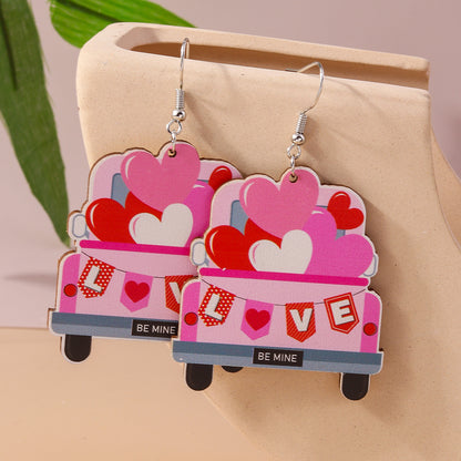 1 Pair Romantic Lips Car Heart Shape Alloy Wood Drop Earrings