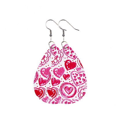 1 Pair Lady Classic Style Water Droplets Heart Shape Pu Leather Drop Earrings