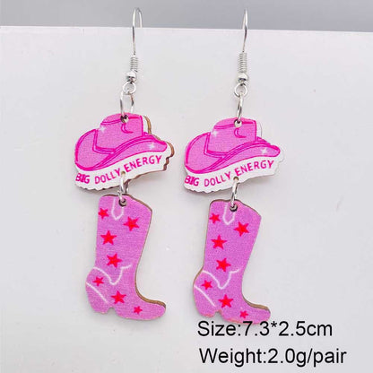 1 Pair Cute Lady Geometric Boots Wood Earrings