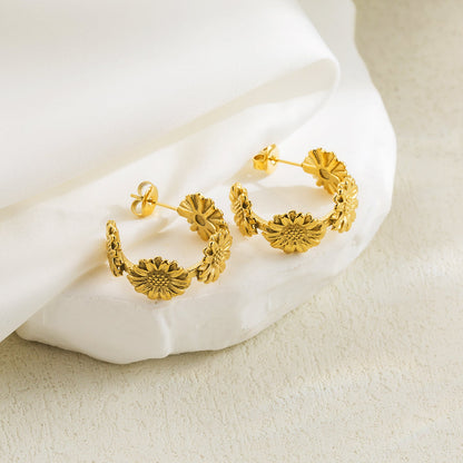 1 Pair Casual Classic Style Sunflower Waves Flower Plating Hollow Out Stainless Steel 14k Gold Plated Ear Studs