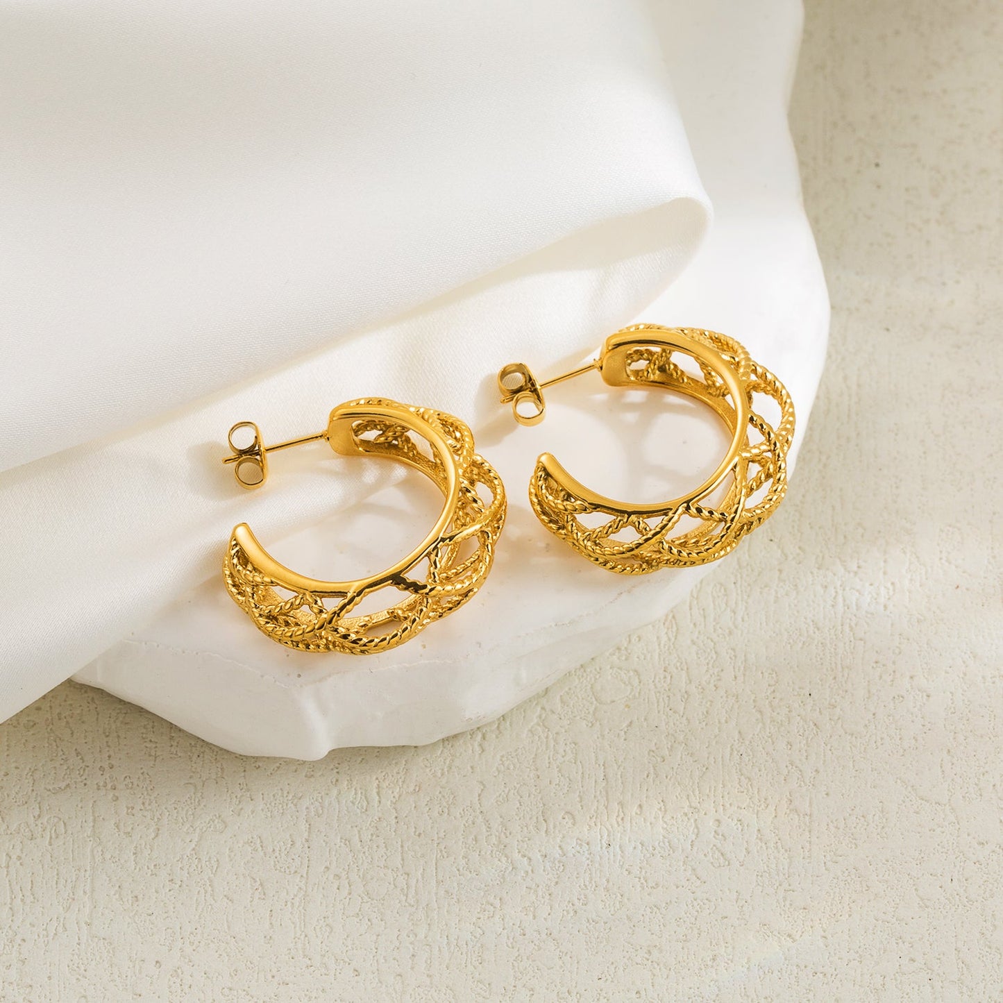 1 Pair Casual Classic Style Sunflower Waves Flower Plating Hollow Out Stainless Steel 14k Gold Plated Ear Studs