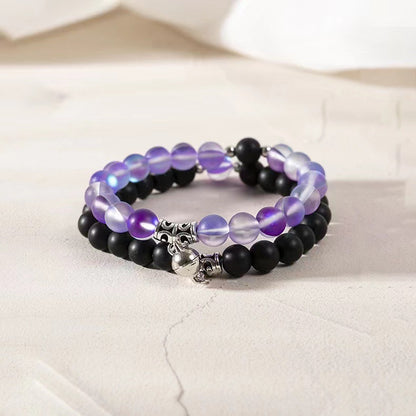 Simple Style Heart Shape Alloy Natural Stone Beaded Stoving Varnish Bracelets 2 Pieces