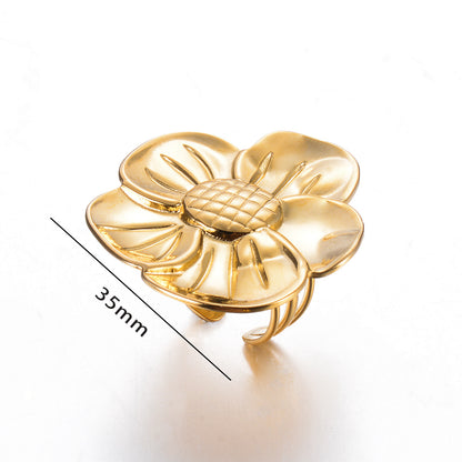 Exaggerated Flower Stainless Steel Plating Open Rings