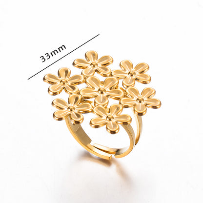 Exaggerated Flower Stainless Steel Plating Open Rings