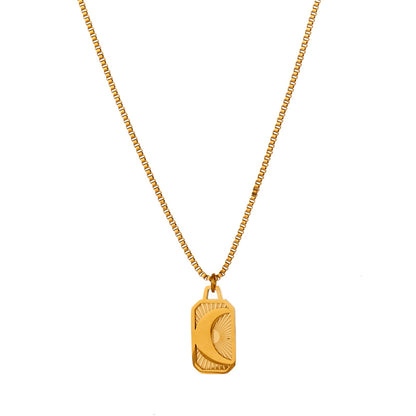 Simple Style Classic Style Sun Moon Titanium Steel Indentation 18k Gold Plated Pendant Necklace