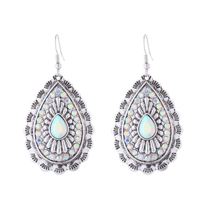 1 Pair Vintage Style Simple Style Classic Style Water Droplets Plating Inlay Alloy Rhinestones Glass Silver Plated Drop Earrings