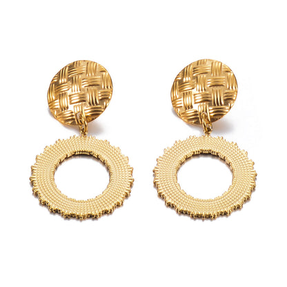 1 Pair Retro Round Plating Stainless Steel Drop Earrings