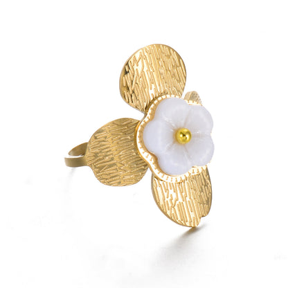 Exaggerated Sweet Flower Stainless Steel Plating Open Rings