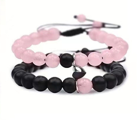 Simple Style Heart Shape Alloy Natural Stone Beaded Stoving Varnish Bracelets 2 Pieces