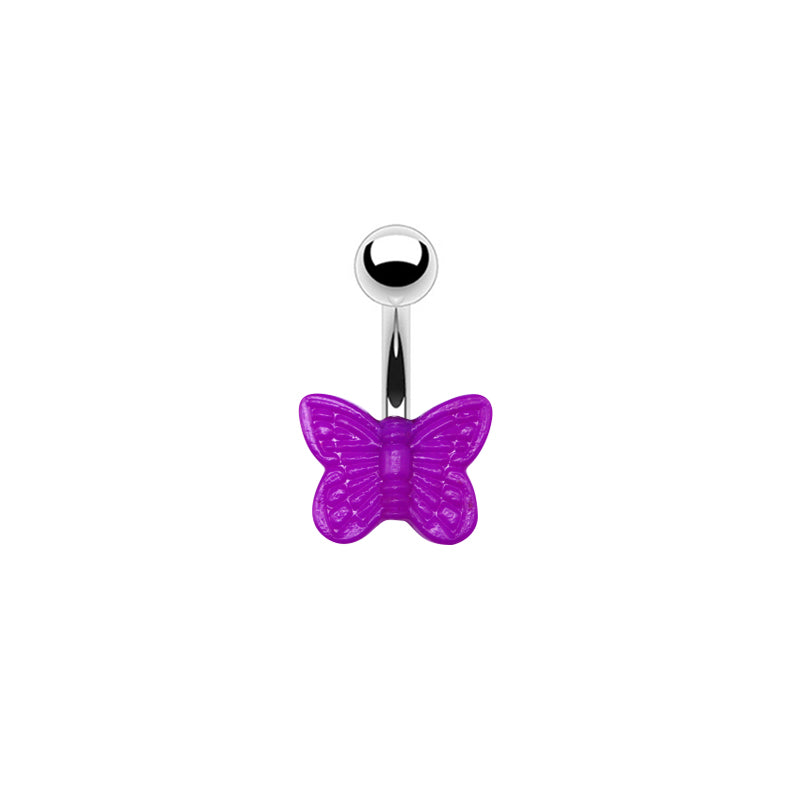 Cute Butterfly Stainless Steel Arylic White Gold Plated Belly Ring In Bulk