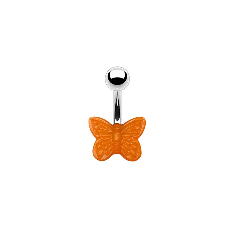 Cute Butterfly Stainless Steel Arylic White Gold Plated Belly Ring In Bulk