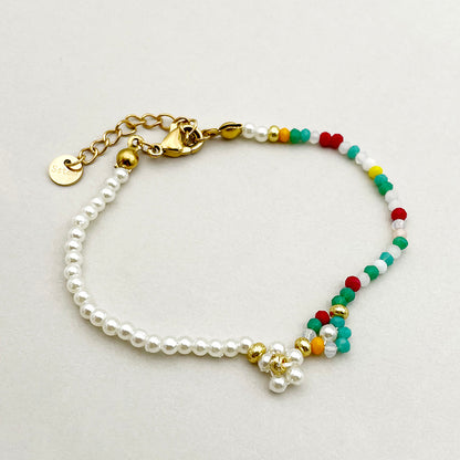 Vacation Sweet Pastoral Flower Stainless Steel Artificial Crystal Beaded Plating Gold Plated Women's Bracelets Necklace