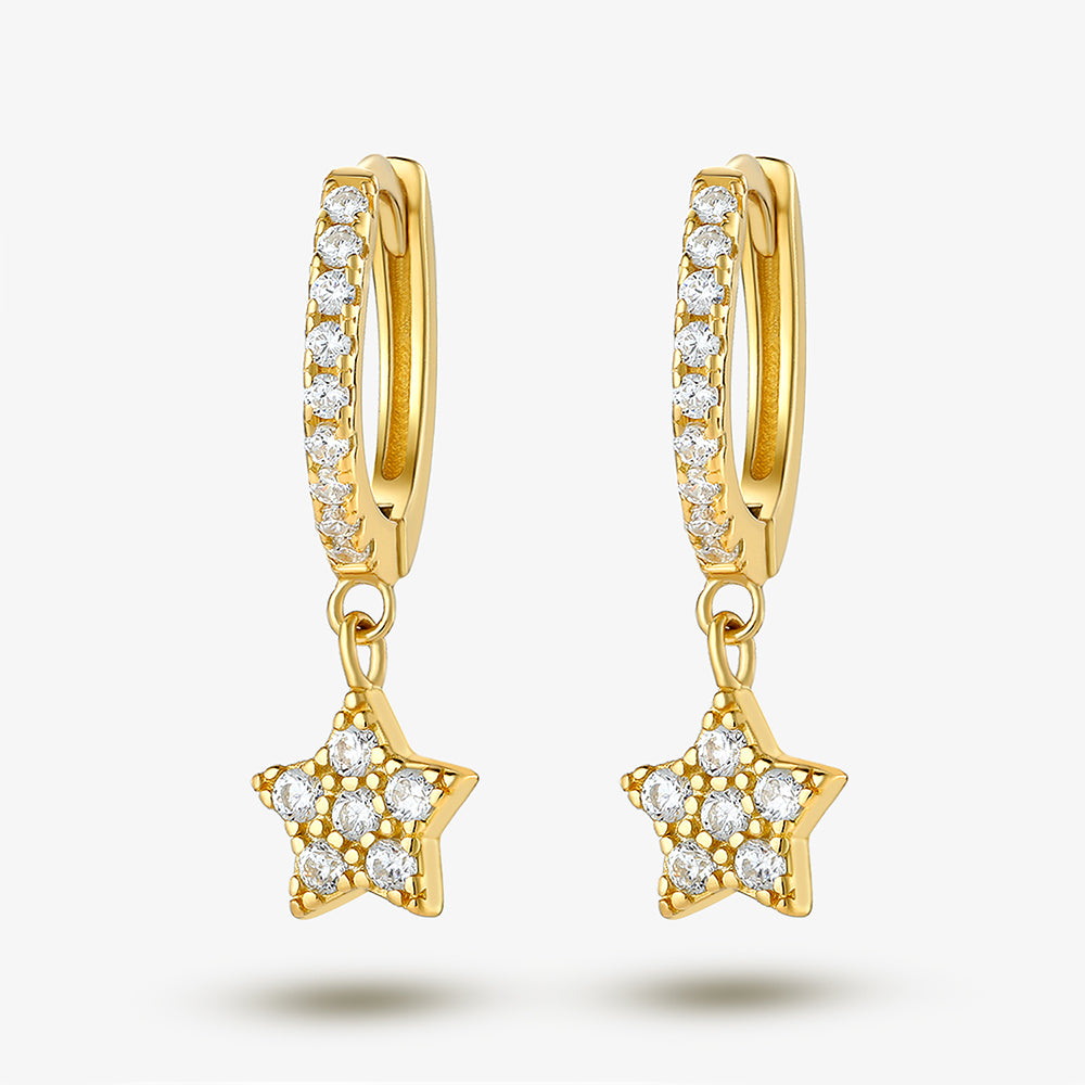 1 Pair Simple Style Classic Style Star Plating Inlay Sterling Silver Zircon 18k Gold Plated Rhodium Plated Drop Earrings