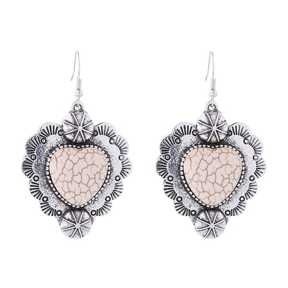 1 Pair Vintage Style Simple Style Heart Shape Plating Inlay Alloy Turquoise Silver Plated Drop Earrings