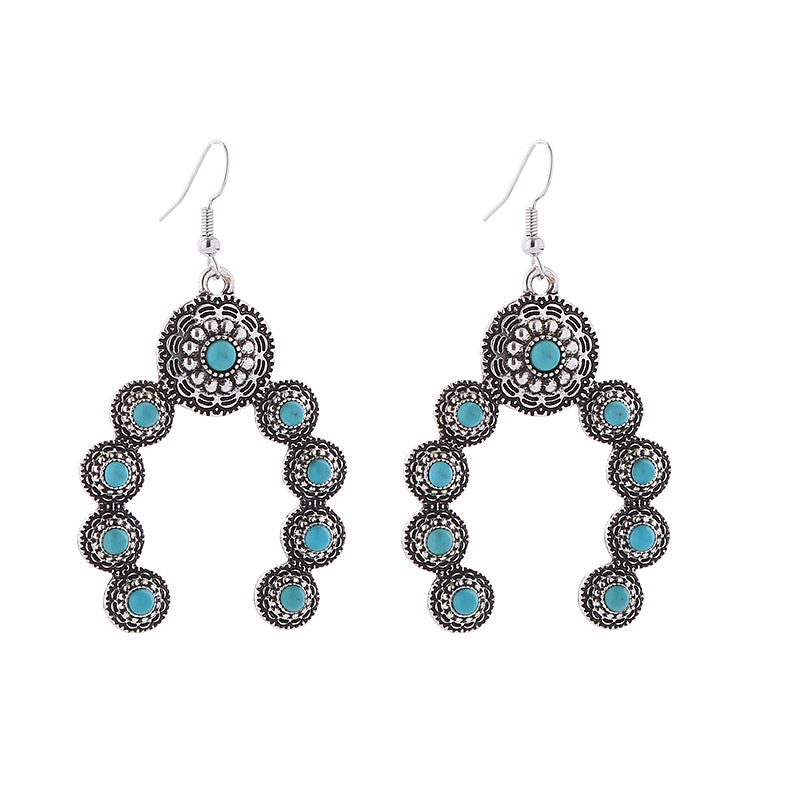 1 Pair Vintage Style Simple Style Classic Style Flower Plating Inlay Alloy Turquoise Silver Plated Drop Earrings