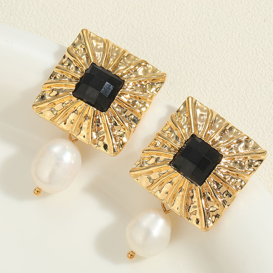 1 Pair Vacation Simple Style Commute Square Flower Pearl Plating Inlay Copper Natural Stone Crystal Zircon 14k Gold Plated White Gold Plated Drop Earrings Ear Studs