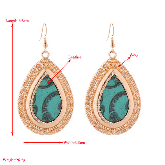 1 Pair Retro Water Droplets Plating Inlay Alloy Pu Drop Earrings