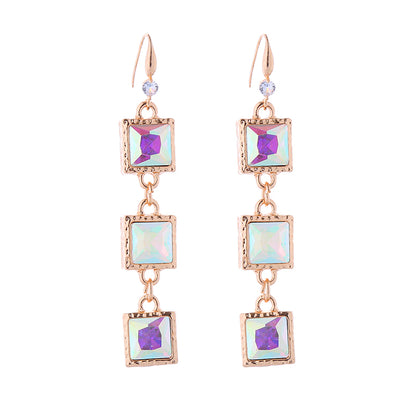 1 Pair Baroque Style Simple Style Classic Style Square Plating Inlay Alloy Rhinestones Glass Gold Plated Drop Earrings