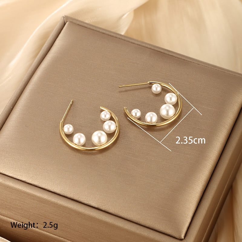 1 Pair Xuping Simple Style Heart Shape Pearl Rectangle Plating Inlay Stainless Steel Artificial Gemstones Artificial Pearls 14k Gold Plated Ear Studs