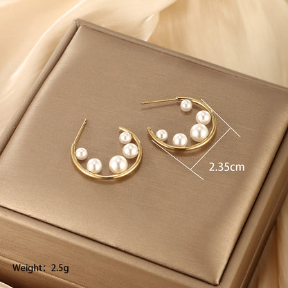 1 Pair Xuping Simple Style Heart Shape Pearl Rectangle Plating Inlay Stainless Steel Artificial Gemstones Artificial Pearls 14k Gold Plated Ear Studs