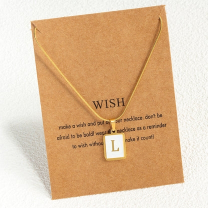 Luxurious Letter Stainless Steel Plating Inlay Shell 18k Gold Plated Pendant Necklace