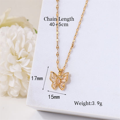 Simple Style Butterfly Stainless Steel Titanium Steel Plating Inlay Zircon 18k Gold Plated Pendant Necklace