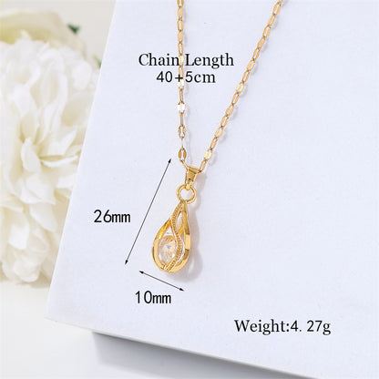 Simple Style Water Droplets Stainless Steel Titanium Steel Plating Inlay Zircon 18k Gold Plated Pendant Necklace