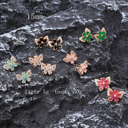 1 Set Vintage Style Butterfly Plating Inlay Copper Zircon 24k Gold Plated Rose Gold Plated Ear Studs