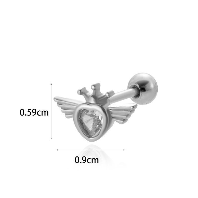 1 Piece Simple Style Classic Style Heart Shape Wings Flower Plating Inlay Stainless Steel Zircon 18k Gold Plated Ear Studs