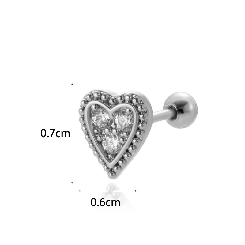 1 Piece Simple Style Classic Style Heart Shape Wings Flower Plating Inlay Stainless Steel Zircon 18k Gold Plated Ear Studs