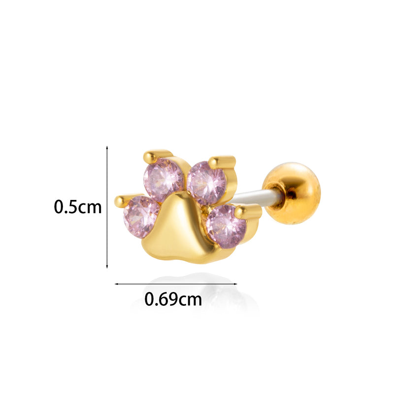 1 Piece Simple Style Classic Style Heart Shape Wings Flower Plating Inlay Stainless Steel Zircon 18k Gold Plated Ear Studs