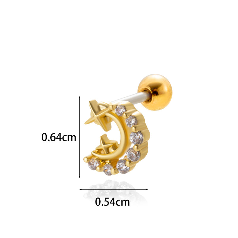 1 Piece Simple Style Classic Style Heart Shape Wings Flower Plating Inlay Stainless Steel Zircon 18k Gold Plated Ear Studs